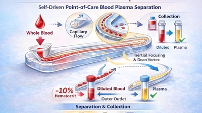 Dean vortex-enhanced blood plasma separation in self-driven spiral microchannel flow with cross-flow microfilters featured image