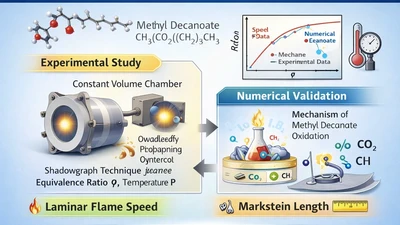 Laminar flame speeds and Markstein lengths of methyl decanoate-air premixed flames at elevated pressures and temperatures featured image